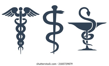 Tres símbolos de silueta de la medicina