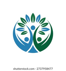 Three silhouetted figures embrace in a circular formation with leafy designs