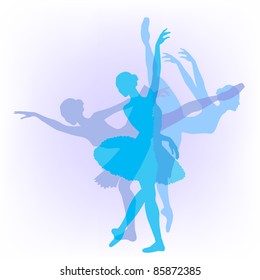 Three silhouettes of the ballerina in pastel tones