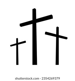 Three silhouettes of crosses with the largest in the middle 