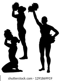 Three silhouettes of girls of cheerleaders on a white background. The sport,training,competition to act, team, support.