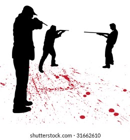 three silhouettes with grunge blood, vector illustration
