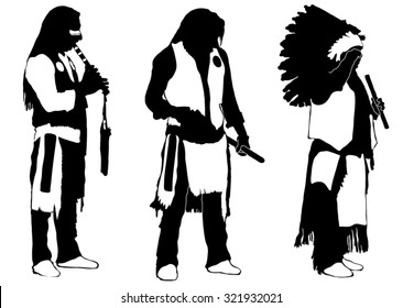 Three silhouettes of Indians