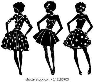 Three silhouettes of pretty women in dresses