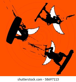 Three silhouettes of the winged kiters. vector illustration.