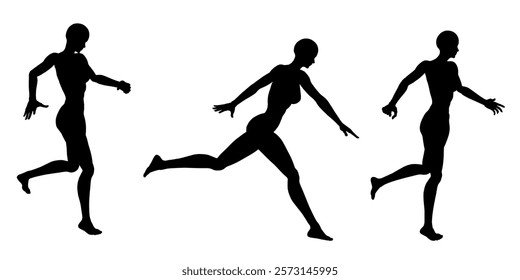 Three silhouettes of women running. The first woman is in the middle of the picture, the second is on the left, and the third is on the right