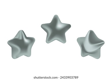 Drei silberne 3D-Stern-Symbole Vektor-Illustration-Design. Mobil-, Web-, Rang- oder Gewinnsymbole gesetzt.