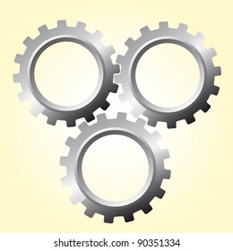 Three Silver Gears Over Beige Vector Illustration