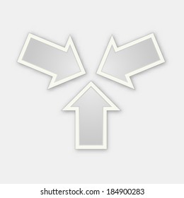 Three silver glossy arrows / the meeting icon / The arrow