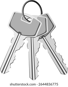 Three Silver Home Keys Illustration Isolated on White Background