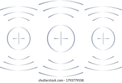 three silvery circles with a cross and waves on both sides