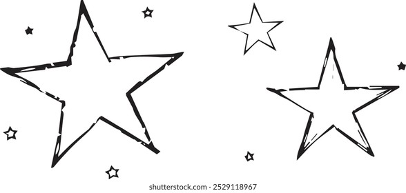 Three simple black hand-drawn stars on a white background with a rough unfinished aesthetic.
