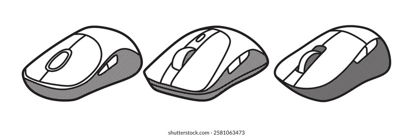 three simple black and white computer mouse vector images