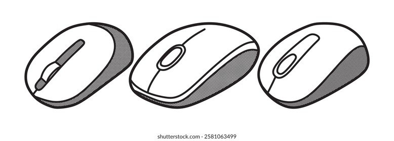 three simple black and white computer mouse images