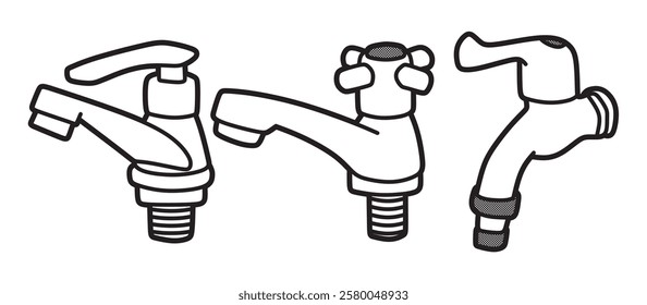 three simple black and white water tap vector images