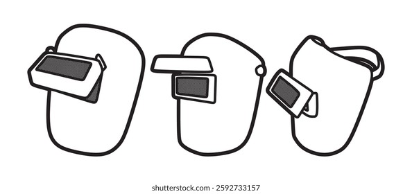 three simple black and white welding mask images