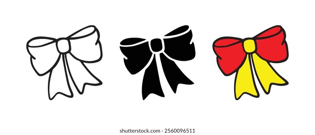 Three Simple Bow Illustrations in Black and White and Color