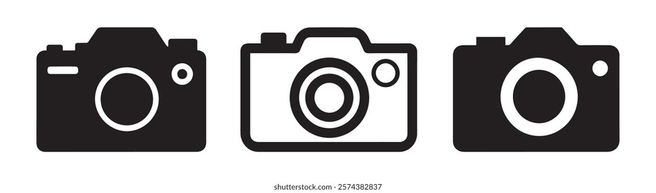 Three Simple Camera Icons Black White and Shadow
