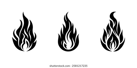 Three simple fire icons, symbols of frequent fires