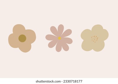 three simple flowers in neutral colors