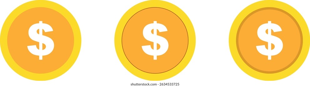 Three simple gold-colored dollar coins on a plain background.