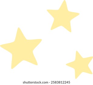 Three simple, hand drawn, pastel yellow stars are shining brightly against a clean white background, creating a cheerful and minimalist design