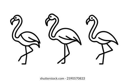 Three Simple Line Art Flamingo Illustrations
