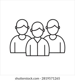Three simple line art silhouettes of people standing together