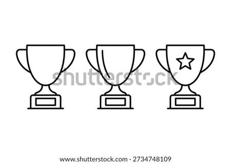Three simple line art trophy icons with star rating for competition and achievement awards Vector Icon Bundle