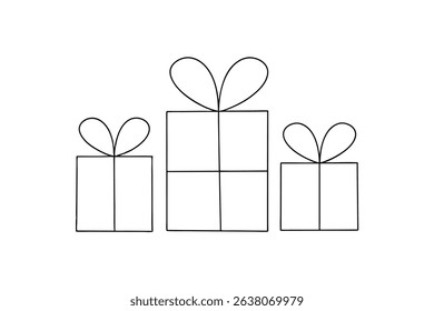 Three simple line drawing gift boxes present