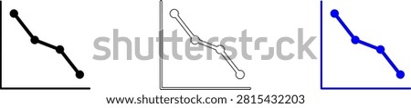 Three simple line graph styles showing downward trends with different markers isolated on transparent background, Vector