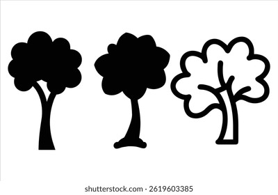 Three Simple Minimalist Tree Illustrations In Black And White Design Elements