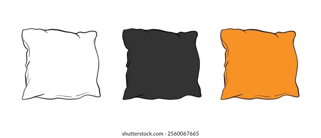 Three Simple Pillow Illustrations in White, Gray, and Orange