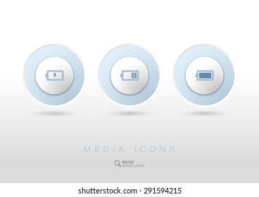 Three simple rounded buttons with business icons and symbols. Vector design elements.