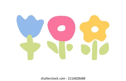 Three simple shapes of flowers. Cute baby vector illustration