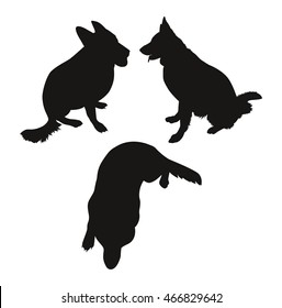 Three simple silhouette of a German Shepherd. Vector illustration