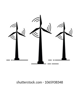 Three simple spinning wind turbines in vector format.