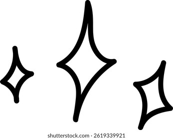 Three simple starburst shapes are depicted in a bold hand-drawn style.  These bright, shiny icons add a playful touch to any project. Cartoon vector illustration