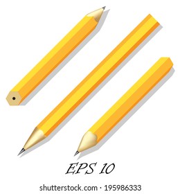 Three simple stationery pencil in different angles. Vector illustration.