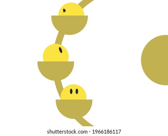 Three Simple Yellow Round Characters Sitting the Ferry Wheel