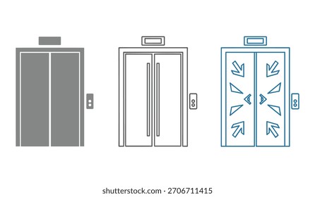 Tres puertas de ascensor simplificadas se representan una al lado de la otra en diferentes estilos gráficos.
