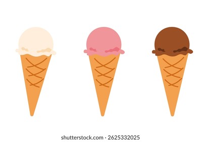 Três Cones De Sorvete De Colher Única - Ilustração Plano De Verão Bonito
