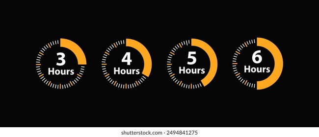 Three to six hours time icon, 3 to 6  hrs time icon vector illustration.