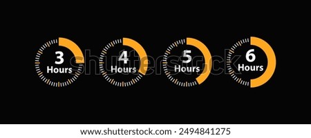 Three to six hours time icon, 3 to 6  hrs time icon vector illustration.