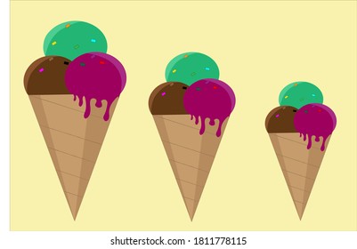 Three sizes of popsicles on a Pastel color light background