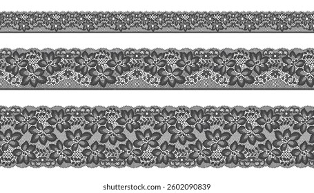 Three sizes of wavy lace trim with a three-flower repeat