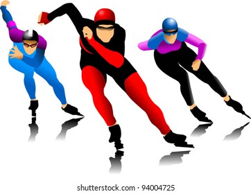 three skater at the finish line (vector illustration);