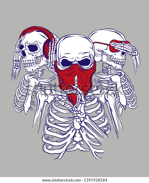 Three skeletons pose as three wise monkey\
\
See nothing, hear nothing, say\
nothing