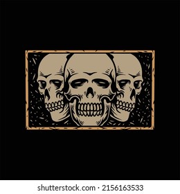 three skull illustration vector design