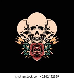 three skull tattoo vector design